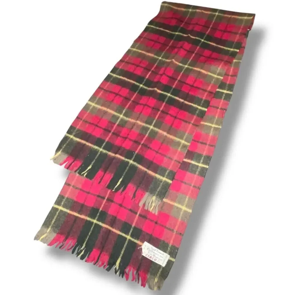 Cisco Scarf Red Plaid Cashmere Wool Hand Loomed Muffler 48